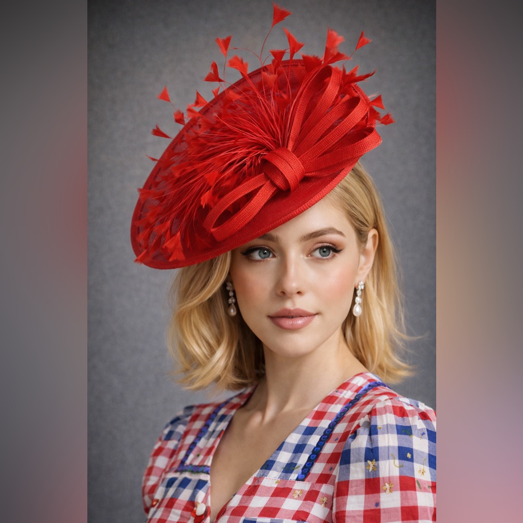Cherry Rose Red Statement Fascinator Bold Ky Derby Race Day Hat